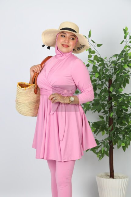 Burkini rose en 3 pièces